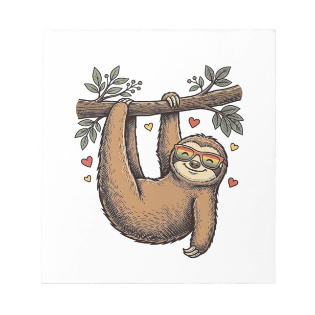 Vintage Engraving Sloth Heart Rainbow Shirt Design Notepad (Front)