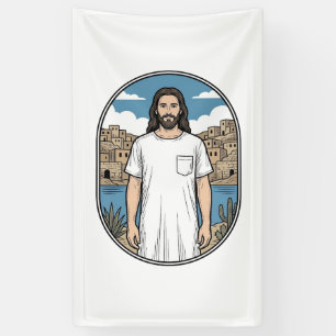 Vintage Engraving Spiritual Figure Scenic T-Shirt Banner