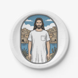 Vintage Engraving Spiritual Figure Scenic T-Shirt Paper Plate