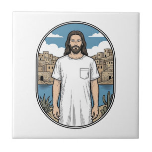 Vintage Engraving Spiritual Figure Scenic T-Shirt Tile
