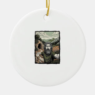 Vintage Engraving Surprised Bearded Portrait Desig Ceramic Tree Decoration