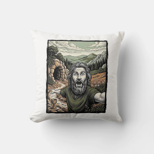 Vintage Engraving Surprised Bearded Portrait Desig Cushion (Front)