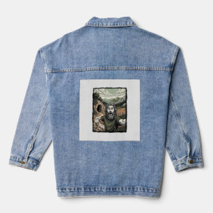 Vintage Engraving Surprised Bearded Portrait Desig Denim Jacket