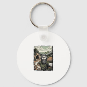 Vintage Engraving Surprised Bearded Portrait Desig Key Ring