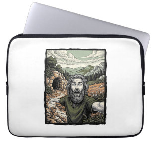 Vintage Engraving Surprised Bearded Portrait Desig Laptop Sleeve