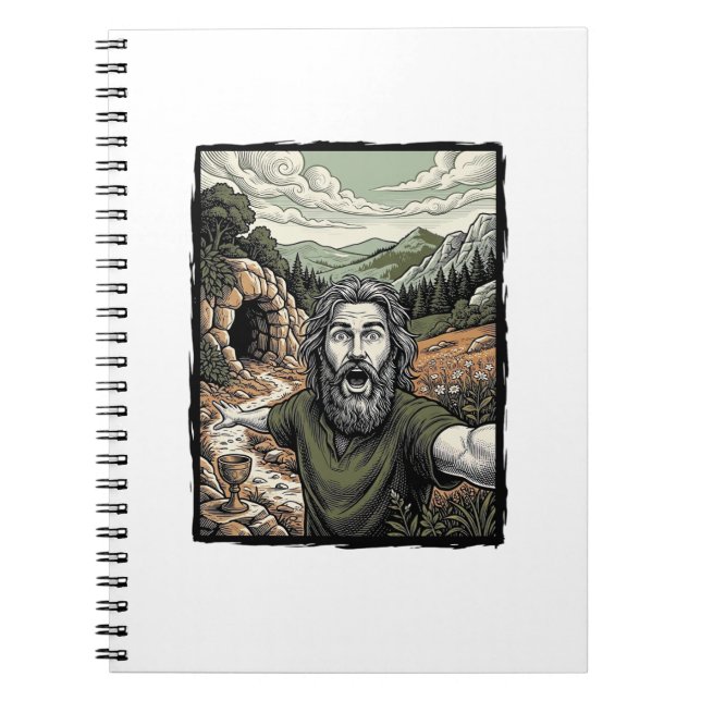 Vintage Engraving Surprised Bearded Portrait Desig Notebook (Front)