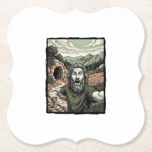 Vintage Engraving Surprised Bearded Portrait Desig Paper Coaster