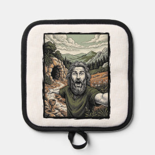 Vintage Engraving Surprised Bearded Portrait Desig Pot Holder