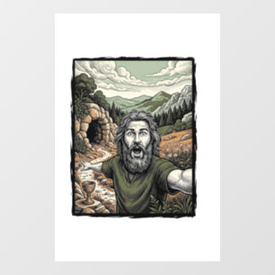 Vintage Engraving Surprised Bearded Portrait Desig Window Cling