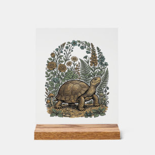 Vintage Engraving Turtle Botanical Garden Acrylic Sign