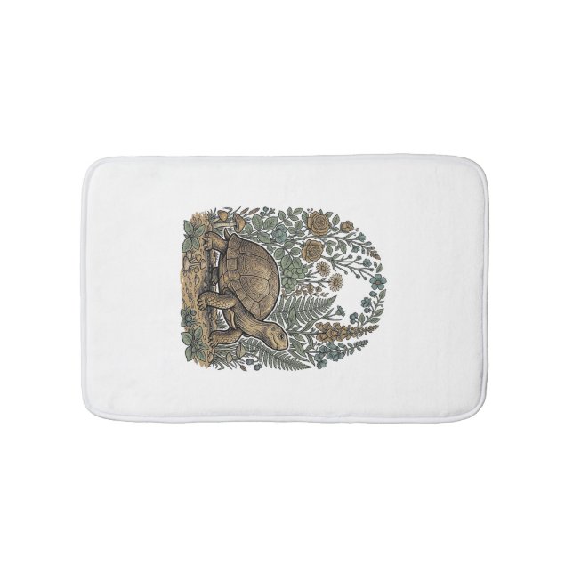 Vintage Engraving Turtle Botanical Garden Bath Mat (Front)