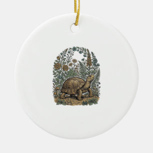Vintage Engraving Turtle Botanical Garden Ceramic Tree Decoration
