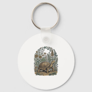 Vintage Engraving Turtle Botanical Garden Key Ring