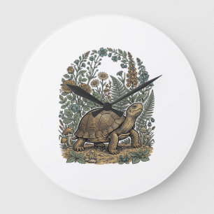 Vintage Engraving Turtle Botanical Garden Large Clock