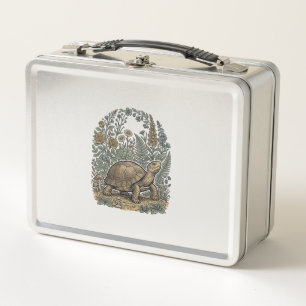 Vintage Engraving Turtle Botanical Garden Metal Lunch Box