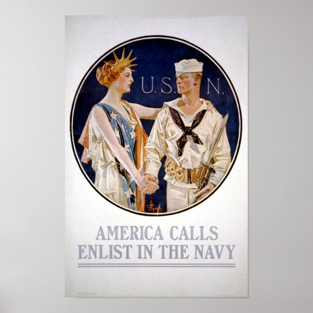 Vintage Enlist In The Navy Poster (Front)