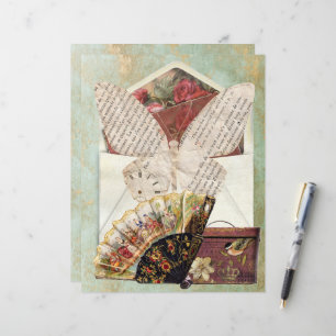 Vintage Envelope Insert Fan Hat box Butterfly