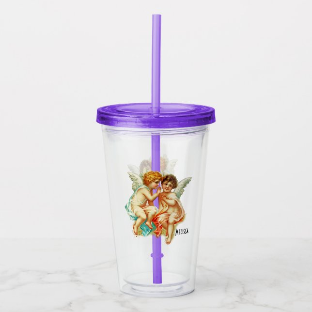 Vintage Ephemera Angel Cherubs Illustration Acrylic Tumbler (Front)