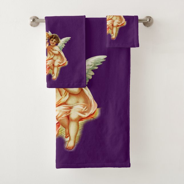 Vintage Ephemera Angel Cherubs Illustration Bath Towel Set (Insitu)