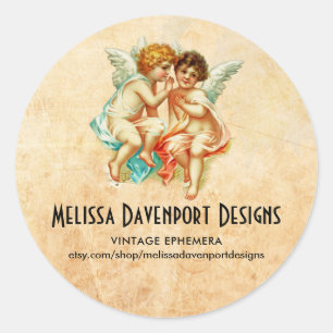 Vintage Ephemera Angel Cherubs Illustration Classic Round Sticker