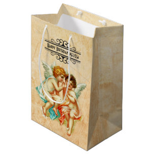 Vintage Ephemera Angel Cherubs Illustration Medium Gift Bag