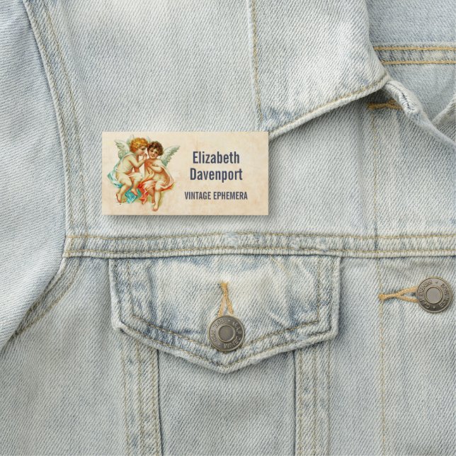 Vintage Ephemera Angel Cherubs Illustration Name Tag (In Situ)