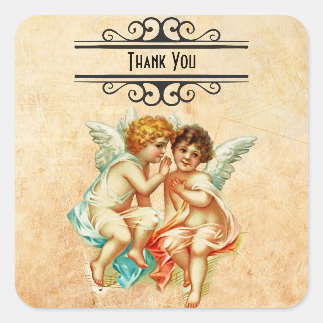 Vintage Ephemera Angel Cherubs Illustration Square Sticker (Front)