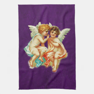 Vintage Ephemera Angel Cherubs Illustration Tea Towel