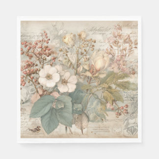 Vintage Ephemera Botanical Collage Napkin