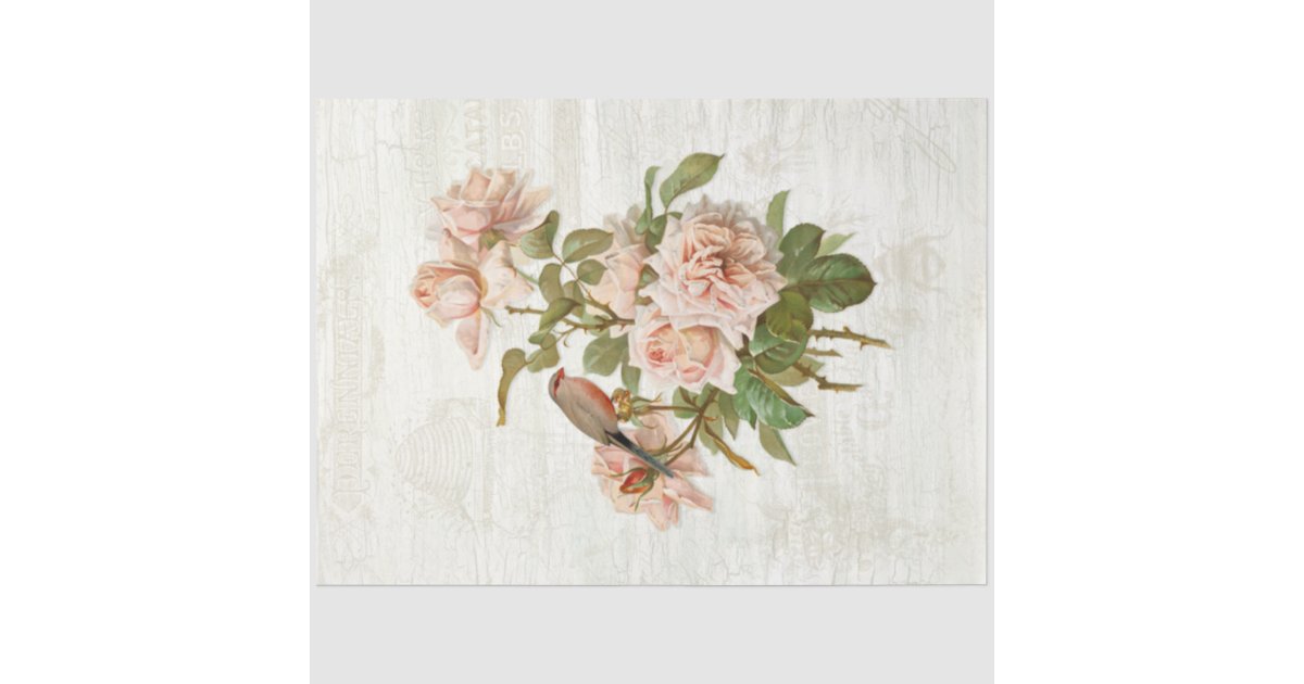 Vintage Ephemera Botanical Flowers Birds Decoupage Tissue Paper | Zazzle
