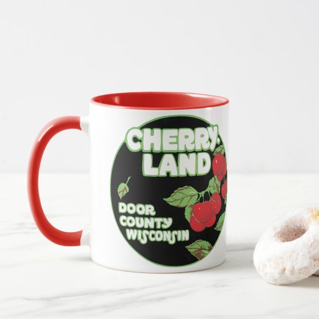 Vintage Ephemera, Cherryland Door County Wisconsin Mug (With Donut)