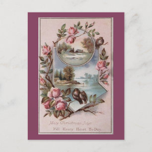 Vintage Ephemera Christmas Birds Landscape Floral Holiday Postcard