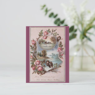 Vintage Ephemera Christmas Birds Landscape Floral Holiday Postcard