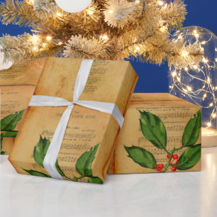 Vintage Ephemera Christmas Song A Babe is Born Wrapping Paper
