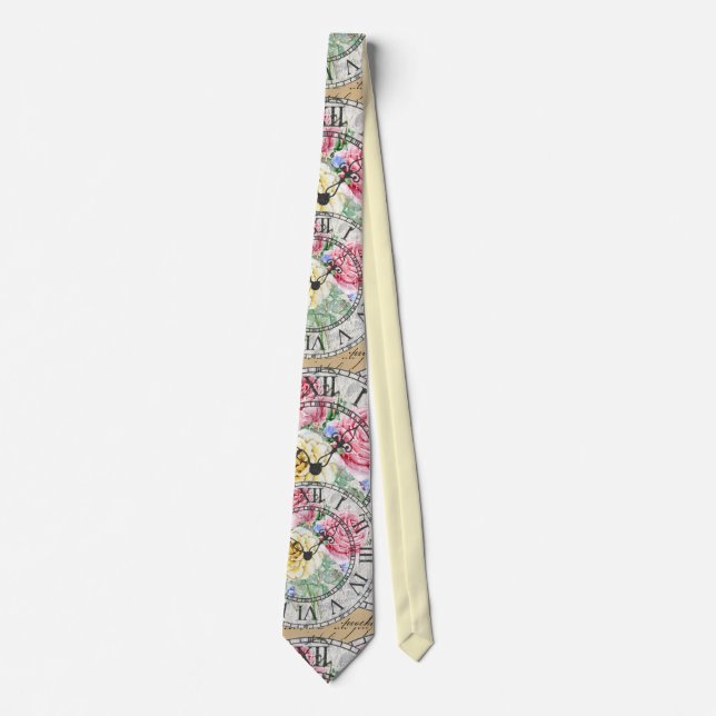 Vintage ephemera clocks botanical roses  tie (Front)