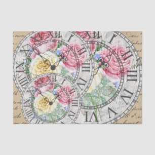 Vintage ephemera clocks botanical roses tissue paper