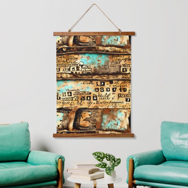 Vintage Ephemera Collage of Old Banknotes Hanging Tapestry (Living Room)