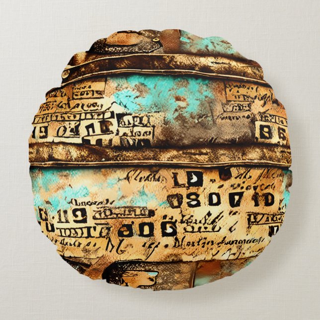 Vintage Ephemera Collage of Old Banknotes Round Cushion (Front)