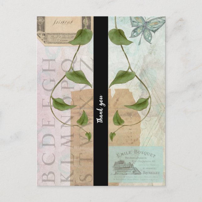 Vintage Ephemera Collage Thank You Postcard (Front)