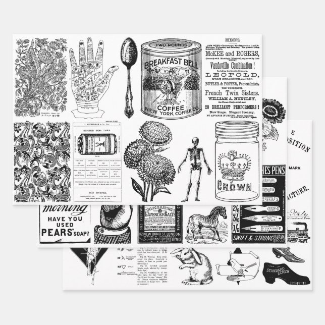 Vintage Ephemera Decoupage or Collage Paper sheets (Set)