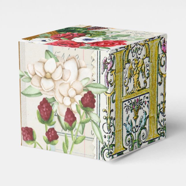 Vintage Ephemera design with initial H Favour Box (Front Side)
