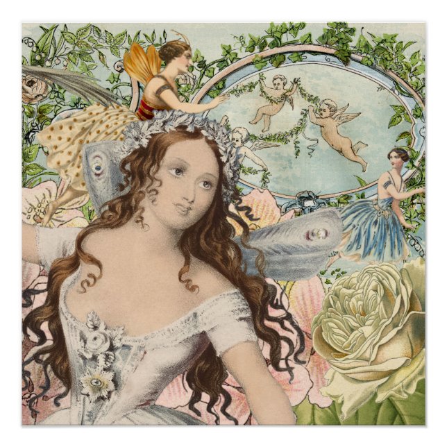 Vintage Ephemera Fairies and Flowers Poster (Front)