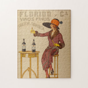 Vintage Ephemera Lady Wine Toast Jigsaw Puzzle