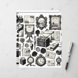 Vintage Ephemera Line Art Cut and Collage Paper