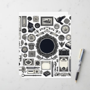 Vintage Ephemera Line Art Cut and Collage Paper