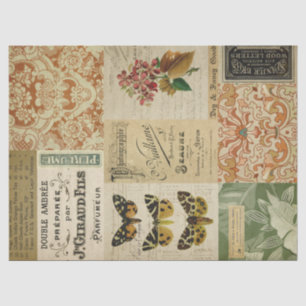 Vintage Ephemera Moths and Floral Decoupage Tissue Paper