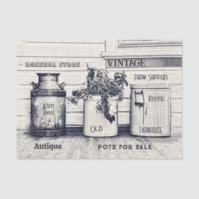 Vintage Ephemera Rustic Country Jugs Tissue Paper (Front)