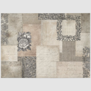 Vintage Ephemera Script Floral Black Tan Decoupage Tissue Paper