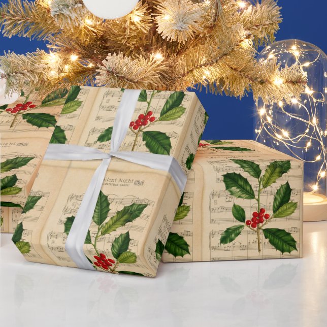 Vintage Ephemera Silent Night Christmas Carol Wrapping Paper (Holidays)