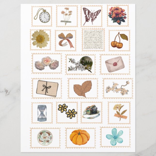 Vintage Ephemera Stamp Stickers (Front)